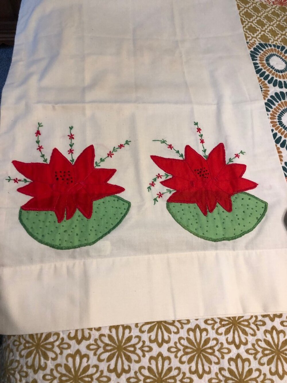 Two Vintage Dan River Standard Pillow Cases with Applique & Embroidery